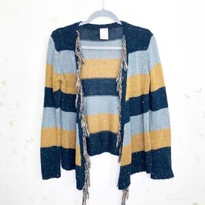 PULL &  Bear striped speckled knit open closure fringe cardigan